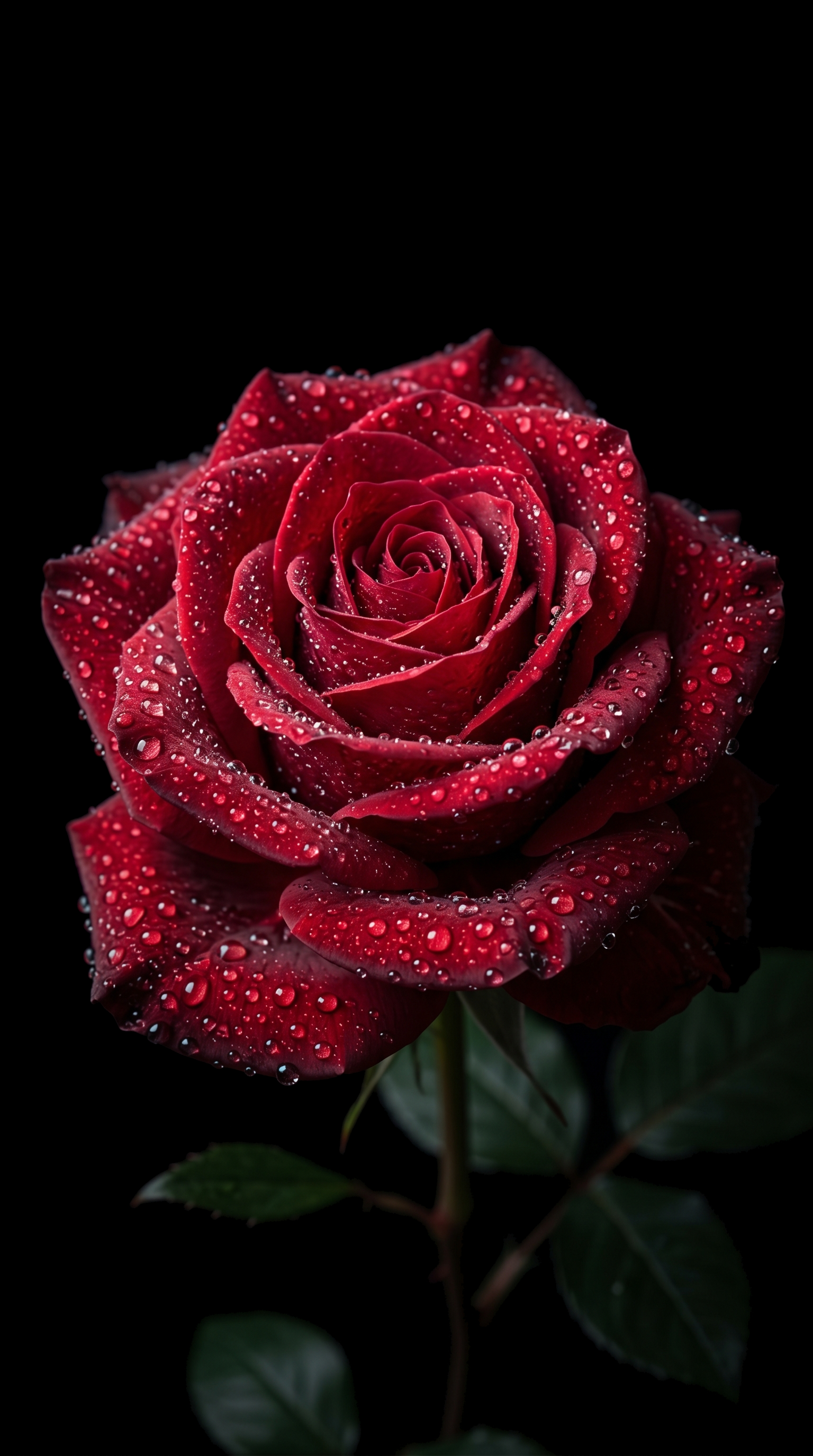 Crimson Rose With Dew Droplets